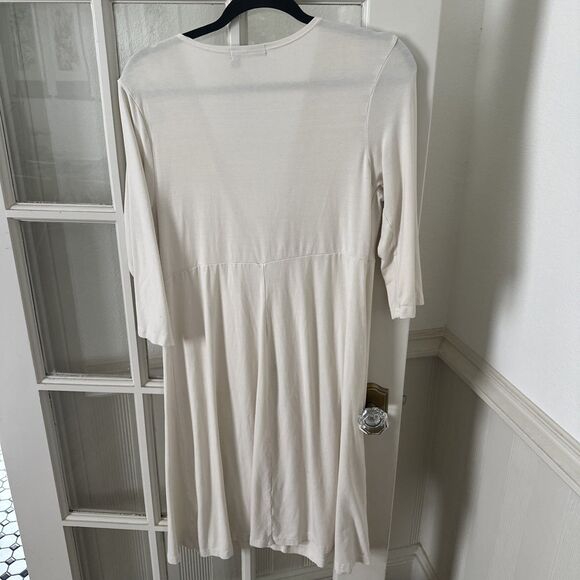 Beige Shift Dress Twist Front Fresh Produce Knee Length Womens Large USA Made - Picture 9 of 12